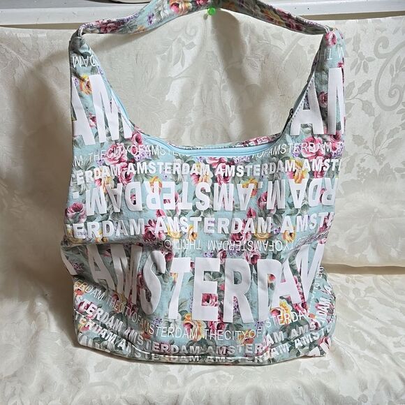 Robin Ruth Light Blue Floral Amsterdam Print Multicolor Shoulder Hobo Bag - Picture 3 of 7